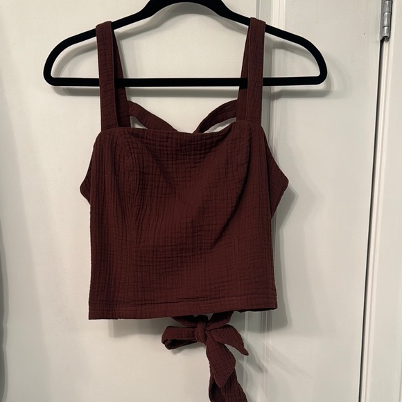Anthropologie Tops - Anthropologie Burgundy Cropped Shirt
